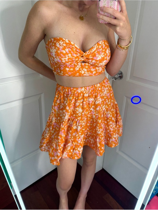 Sky To Moon Dresses & Skirts - Sky to Moon Orange Floral Tiered Mini Skirt and Tube Top Set